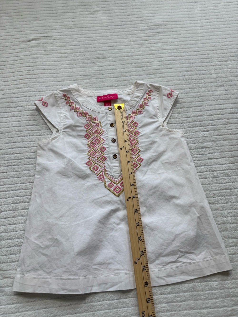 Lilly Pulitzer White Embroidered Girls Top with Pink Accents - Picture 8 of 9